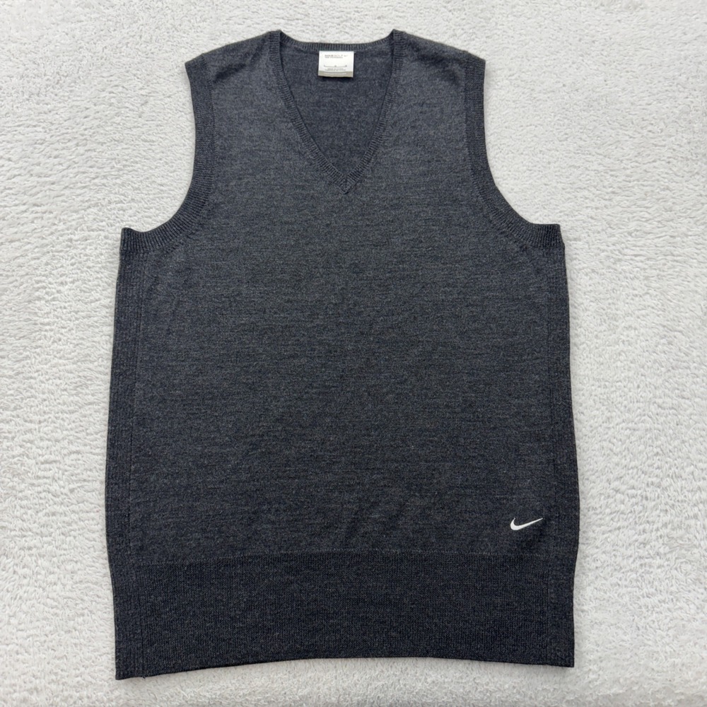 Nike Golf Tour Performance Mens Large Gray Merino Wool Blend V-Neck Sweater Vest